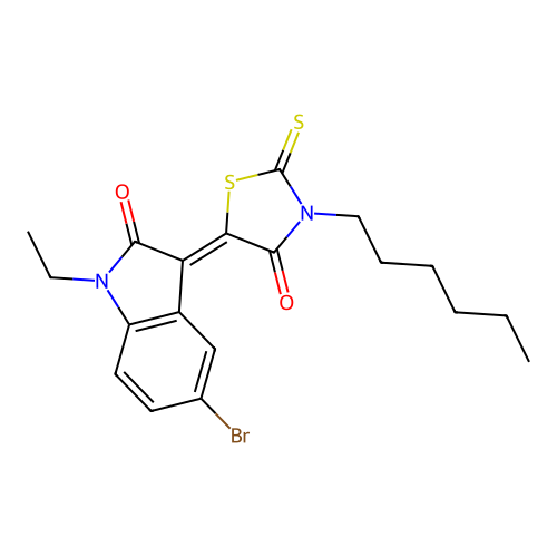 5-(5-Bromo-1-ethyl-2-oxoindolin-3-ylidene)-3-hexyl-2-thioxothiazolidin-4-one structure