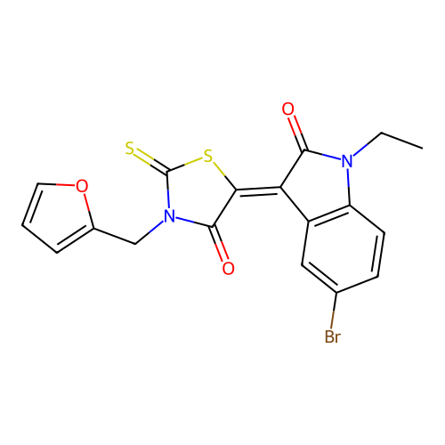 5-(5-Bromo-1-ethyl-2-oxoindolin-3-ylidene)-3-(furan-2-ylmethyl)-2-thioxothiazolidin-4-one structure