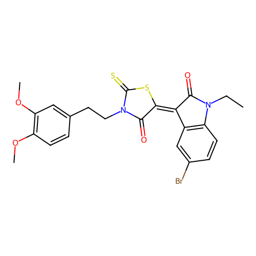 5-(5-Bromo-1-ethyl-2-oxoindolin-3-ylidene)-3-(3,4-dimethoxyphenethyl)-2-thioxothiazolidin-4-one structure