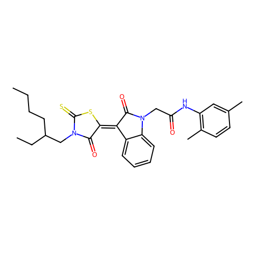 N-(2,5-dimethylphenyl)-2-{(3Z)-3-[3-(2-ethylhexyl)-4-oxo-2-thioxo-1,3-thiazolidin-5-ylidene]-2-oxo-2,3-dihydro-1H-indol-1-yl}acetamide structure