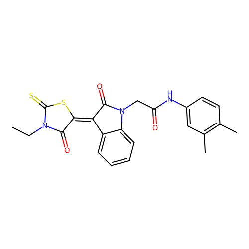 N-(3,4-dimethylphenyl)-2-[(3Z)-3-(3-ethyl-4-oxo-2-thioxo-1,3-thiazolidin-5-ylidene)-2-oxo-2,3-dihydro-1H-indol-1-yl]acetamide structure