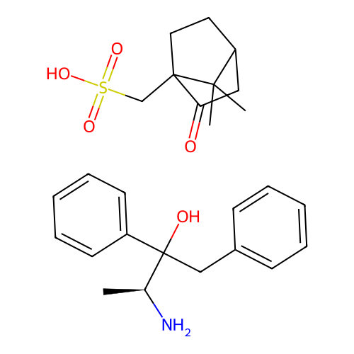 (2-Hydroxy-1-methyl-2,3-diphenylpropyl)ammonium (1S)-2-oxobornane-10-sulphonate structure