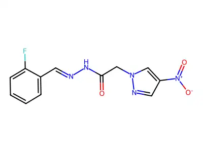 N-[(2-fluorophenyl)methylideneamino]-2-(4-nitropyrazol-1-yl)acetamide structure