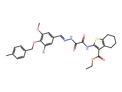 ethyl 2-[[2-[2-[[3-bromo-5-methoxy-4-[(4-methylphenyl)methoxy]phenyl]methylidene]hydrazinyl]-2-oxoacetyl]amino]-4,5,6,7-tetrahydro-1-benzothiophene-3-carboxylate structure