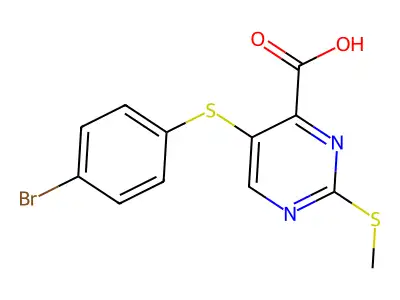 4-Pyrimidinecarboxylic acid, 5-((4-bromophenyl)thio)-2-(methylthio)- structure
