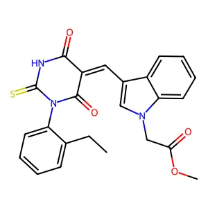 methyl (3-{[1-(2-ethylphenyl)-4,6-dioxo-2-thioxotetrahydro-5(2H)-pyrimidinylidene]methyl}-1H-indol-1-yl)acetate structure