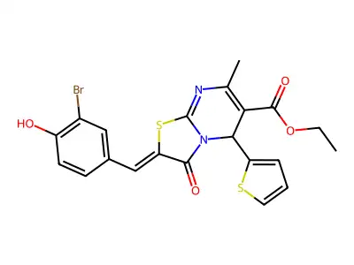 ETHYL (8Z)-8-[(3-BROMO-4-HYDROXY-PHENYL)METHYLIDENE]-4-METHYL-9-OXO-2-THIOPHEN-2-YL-7-THIA-1,5-DIAZABICYCLO[4.3.0]NONA-3,5-DIENE-3-CARBOXYLATE structure