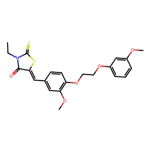 (5E)-3-ethyl-5-[[3-methoxy-4-[2-(3-methoxyphenoxy)ethoxy]phenyl]methylidene]-2-sulfanylidene-1,3-thiazolidin-4-one structure