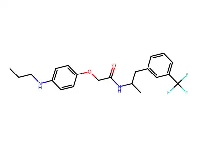 N-(alpha-Methyl-m-trifluoromethylphenethyl)-p-propylaminophenoxy-acetamide structure