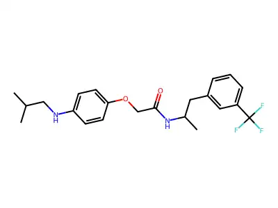 N-(alpha-Methyl-m-trifluoromethylphenethyl)-p-isobutylaminophenoxy-acetamide structure