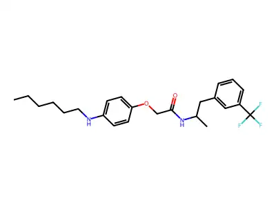N-(alpha-Methyl-m-trifluoromethylphenethyl)-p-hexylamino-phenoxyacetamide structure