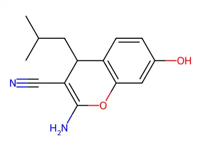 2-amino-7-hydroxy-4-(2-methylpropyl)-4H-chromene-3-carbonitrile structure