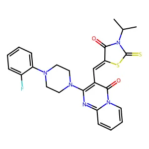 2-[4-(2-fluorophenyl)piperazin-1-yl]-3-{(Z)-[4-oxo-3-(propan-2-yl)-2-thioxo-1,3-thiazolidin-5-ylidene]methyl}-4H-pyrido[1,2-a]pyrimidin-4-one structure