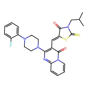2-[4-(2-fluorophenyl)piperazin-1-yl]-3-{(Z)-[3-(2-methylpropyl)-4-oxo-2-thioxo-1,3-thiazolidin-5-ylidene]methyl}-4H-pyrido[1,2-a]pyrimidin-4-one structure