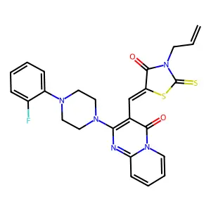 2-[4-(2-fluorophenyl)piperazin-1-yl]-3-{(Z)-[4-oxo-3-(prop-2-en-1-yl)-2-thioxo-1,3-thiazolidin-5-ylidene]methyl}-4H-pyrido[1,2-a]pyrimidin-4-one structure