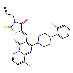 2-[4-(2-fluorophenyl)piperazin-1-yl]-9-methyl-3-{(Z)-[4-oxo-3-(prop-2-en-1-yl)-2-thioxo-1,3-thiazolidin-5-ylidene]methyl}-4H-pyrido[1,2-a]pyrimidin-4-one structure
