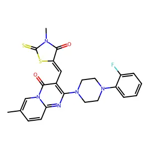 2-[4-(2-fluorophenyl)piperazin-1-yl]-7-methyl-3-[(Z)-(3-methyl-4-oxo-2-thioxo-1,3-thiazolidin-5-ylidene)methyl]-4H-pyrido[1,2-a]pyrimidin-4-one structure