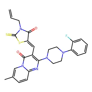 2-[4-(2-fluorophenyl)piperazin-1-yl]-7-methyl-3-{(Z)-[4-oxo-3-(prop-2-en-1-yl)-2-thioxo-1,3-thiazolidin-5-ylidene]methyl}-4H-pyrido[1,2-a]pyrimidin-4-one structure