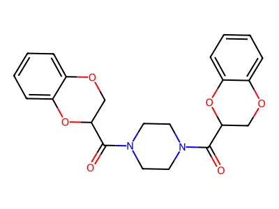 N,N'-Bis(1,4-benzodioxane-2-carbonyl)piperazine structure