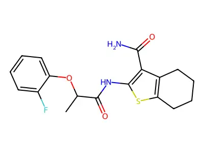 2-[2-(2-fluorophenoxy)propanamido]-4,5,6,7-tetrahydro-1-benzothiophene-3-carboxamide structure