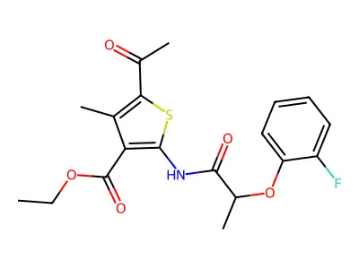 ethyl 5-acetyl-2-{[2-(2-fluorophenoxy)propanoyl]amino}-4-methylthiophene-3-carboxylate structure