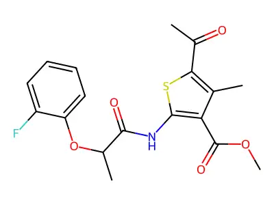 methyl 5-acetyl-2-[2-(2-fluorophenoxy)propanamido]-4-methylthiophene-3-carboxylate structure