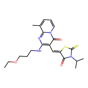(Z)-5-((2-((3-ethoxypropyl)amino)-9-methyl-4-oxo-4H-pyrido[1,2-a]pyrimidin-3-yl)methylene)-3-isopropyl-2-thioxothiazolidin-4-one structure