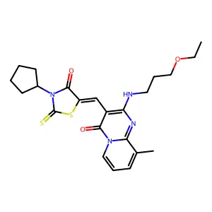3-[(Z)-(3-cyclopentyl-4-oxo-2-thioxo-1,3-thiazolidin-5-ylidene)methyl]-2-[(3-ethoxypropyl)amino]-9-methyl-4H-pyrido[1,2-a]pyrimidin-4-one structure