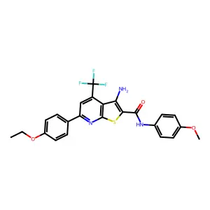 3-amino-6-(4-ethoxyphenyl)-N-(4-methoxyphenyl)-4-(trifluoromethyl)thieno[2,3-b]pyridine-2-carboxamide structure