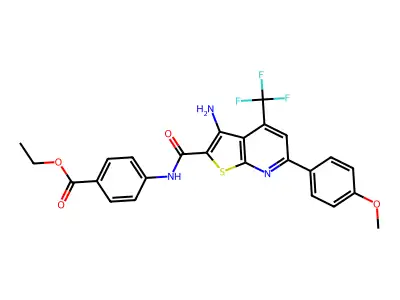 ethyl 4-({[3-amino-6-(4-methoxyphenyl)-4-(trifluoromethyl)thieno[2,3-b]pyridin-2-yl]carbonyl}amino)benzoate structure