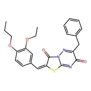 (2E)-6-benzyl-2-[(3-ethoxy-4-propoxyphenyl)methylidene]-[1,3]thiazolo[3,2-b][1,2,4]triazine-3,7-dione structure