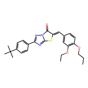 (5Z)-2-(4-tert-butylphenyl)-5-(3-ethoxy-4-propoxybenzylidene)[1,3]thiazolo[3,2-b][1,2,4]triazol-6(5H)-one structure