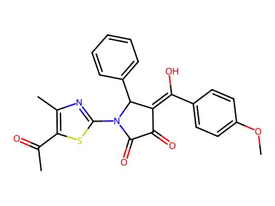 1-(5-acetyl-4-methyl-1,3-thiazol-2-yl)-3-hydroxy-4-(4-methoxybenzoyl)-5-phenyl-2,5-dihydro-1H-pyrrol-2-one structure