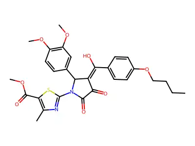 methyl 2-[3-(4-butoxybenzoyl)-2-(3,4-dimethoxyphenyl)-4-hydroxy-5-oxo-2,5-dihydro-1H-pyrrol-1-yl]-4-methyl-1,3-thiazole-5-carboxylate structure