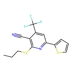 2-(Propylthio)-6-(thiophen-2-yl)-4-(trifluoromethyl)nicotinonitrile structure