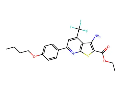ethyl 3-amino-6-(4-butoxyphenyl)-4-(trifluoromethyl)thieno[2,3-b]pyridine-2-carboxylate structure