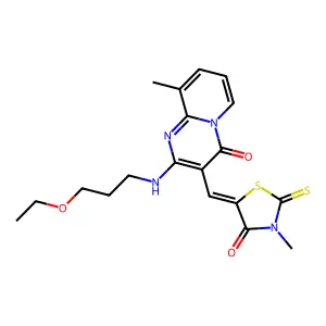 2-[(3-ethoxypropyl)amino]-9-methyl-3-[(E)-(3-methyl-4-oxo-2-thioxo-1,3-thiazolidin-5-ylidene)methyl]-4H-pyrido[1,2-a]pyrimidin-4-one structure