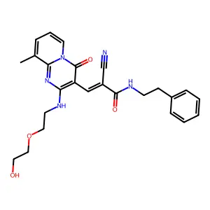 (2E)-2-cyano-3-(2-{[2-(2-hydroxyethoxy)ethyl]amino}-9-methyl-4-oxo-4H-pyrido[1,2-a]pyrimidin-3-yl)-N-(2-phenylethyl)prop-2-enamide structure