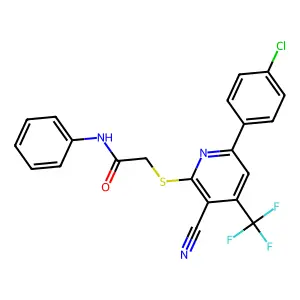 2-((6-(4-CL-PH)-3-Cyano-4-(trifluoromethyl)-2-pyridinyl)thio)-N-phenylacetamide structure