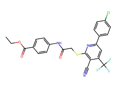 ETHYL 4-[({[6-(4-CHLOROPHENYL)-3-CYANO-4-(TRIFLUOROMETHYL)-2-PYRIDINYL]SULFANYL}ACETYL)AMINO]BENZOATE structure