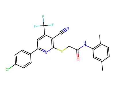 2-{[6-(4-chlorophenyl)-3-cyano-4-(trifluoromethyl)-2-pyridinyl]sulfanyl}-N-(2,5-dimethylphenyl)acetamide structure