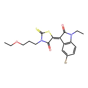 (Z)-5-(5-bromo-1-ethyl-2-oxoindolin-3-ylidene)-3-(3-ethoxypropyl)-2-thioxothiazolidin-4-one structure