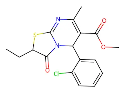 Methyl 5-(2-chlorophenyl)-2-ethyl-7-methyl-3-oxo-3,5-dihydro-2H-thiazolo[3,2-a]pyrimidine-6-carboxylate structure