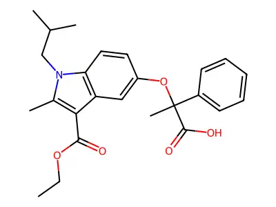 3-Ethyl 5-(1-carboxy-1-phenylethoxy)-1-isobutyl-2-methyl-1H-indole-3-carboxylate structure