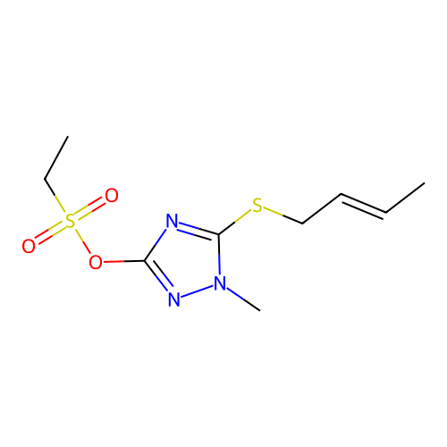 Ethanesulfonic acid, 5-(2-butenylthio)-1-methyl-1H-1,2,4-triazol-3-yl ester structure