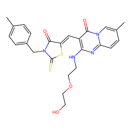 2-{[2-(2-hydroxyethoxy)ethyl]amino}-7-methyl-3-{(Z)-[3-(4-methylbenzyl)-4-oxo-2-thioxo-1,3-thiazolidin-5-ylidene]methyl}-4H-pyrido[1,2-a]pyrimidin-4-one structure