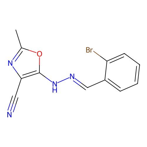 (E)-5-(2-(2-bromobenzylidene)hydrazinyl)-2-methyloxazole-4-carbonitrile structure