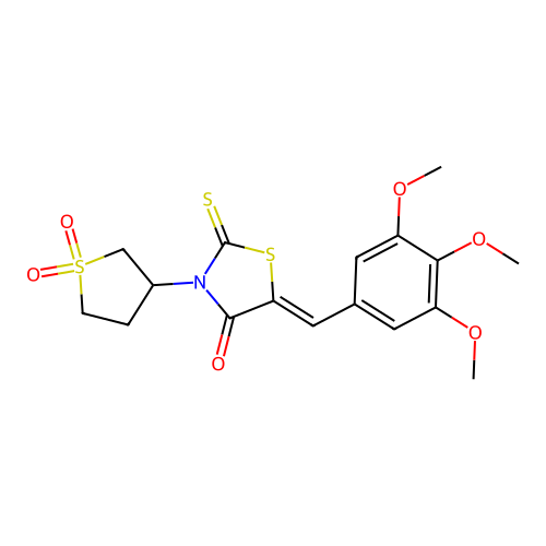(5Z)-3-(1,1-dioxidotetrahydrothiophen-3-yl)-2-thioxo-5-(3,4,5-trimethoxybenzylidene)-1,3-thiazolidin-4-one structure