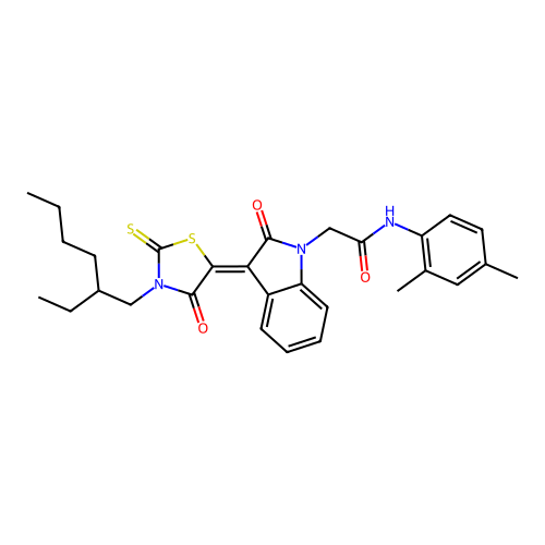 N-(2,4-dimethylphenyl)-2-{(3Z)-3-[3-(2-ethylhexyl)-4-oxo-2-thioxo-1,3-thiazolidin-5-ylidene]-2-oxo-2,3-dihydro-1H-indol-1-yl}acetamide structure