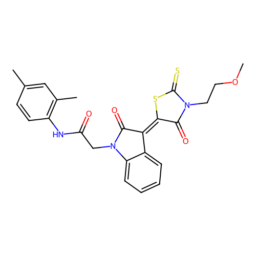 N-(2,4-dimethylphenyl)-2-{(3Z)-3-[3-(2-methoxyethyl)-4-oxo-2-thioxo-1,3-thiazolidin-5-ylidene]-2-oxo-2,3-dihydro-1H-indol-1-yl}acetamide structure